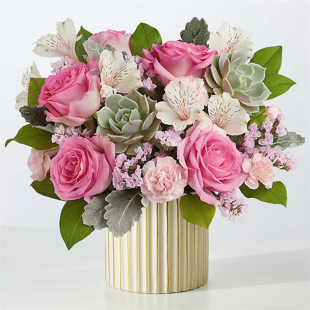 Dusty Rose Bouquet with Ivory Vase – ELIZABETH'S BLUE GARDEN LLC, Raritan NJ