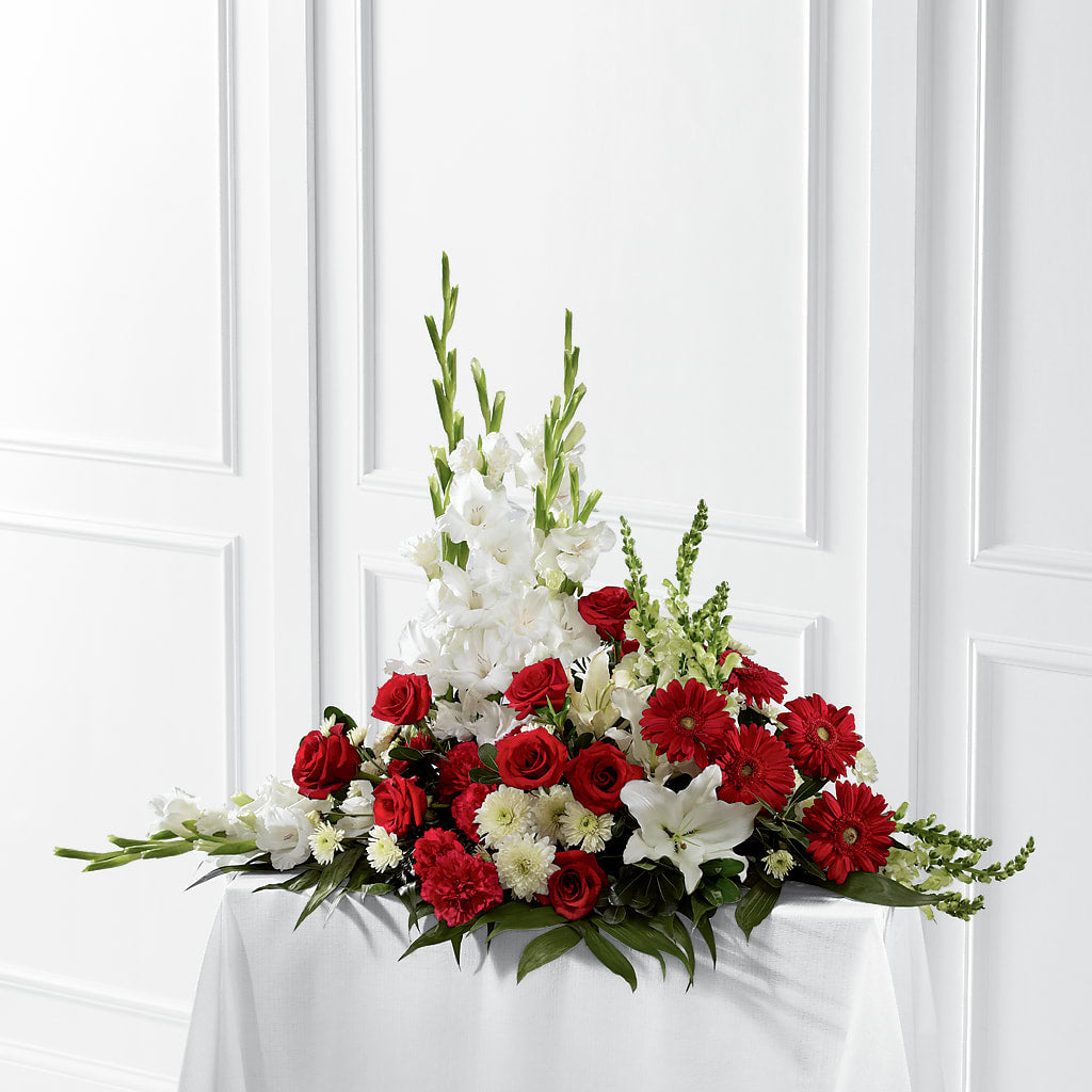 Crimson & White Arrangement – ELIZABETH'S BLUE GARDEN LLC, Raritan NJ
