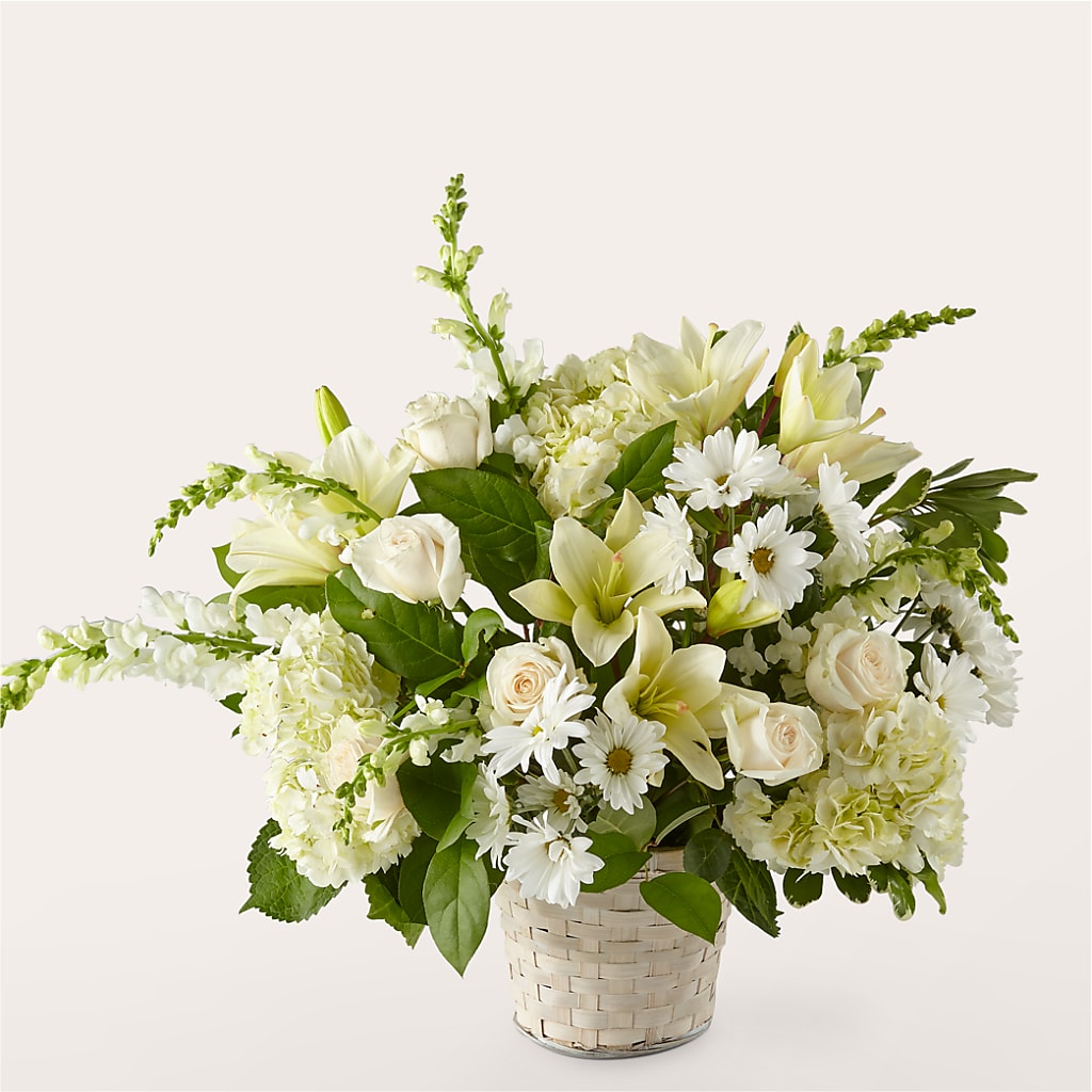 Ivory Elegance Floral Basket – ELIZABETH'S BLUE GARDEN LLC, Raritan NJ