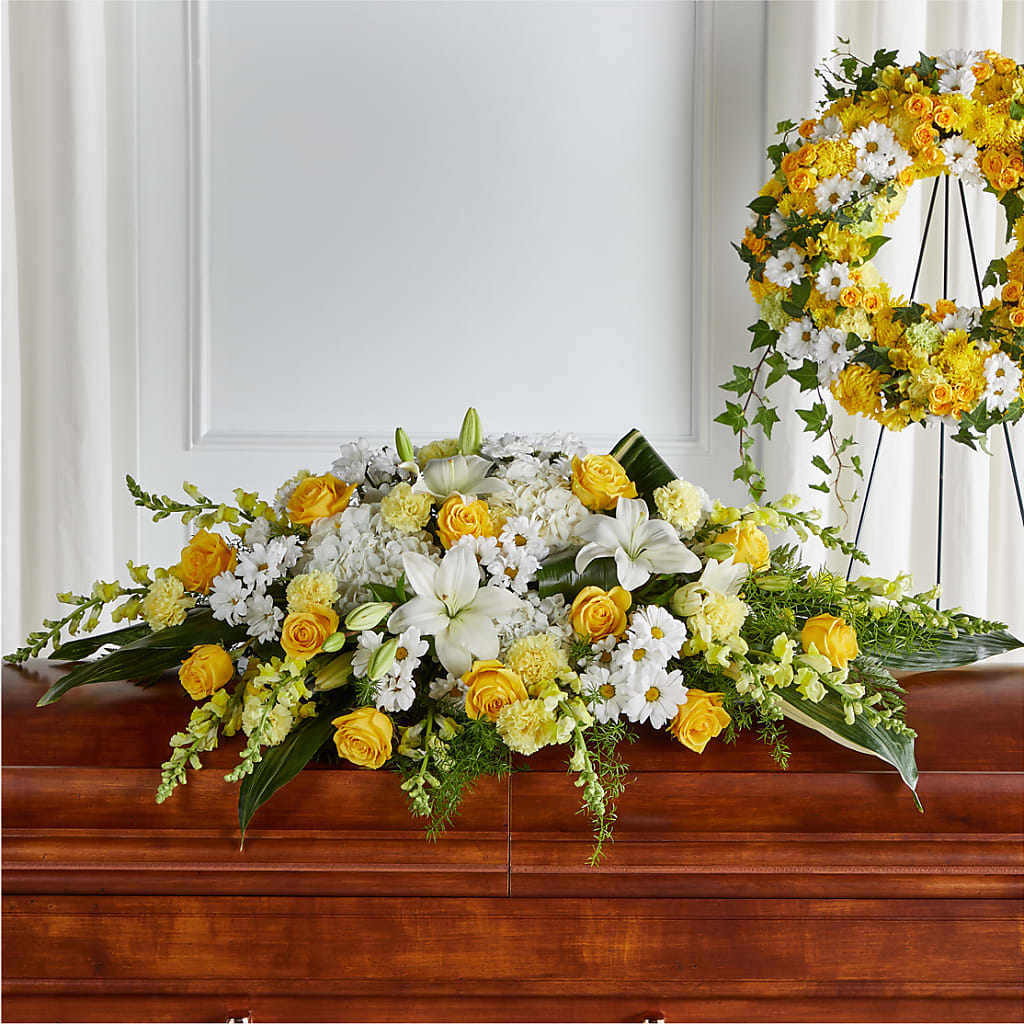 Golden Harmony Casket Spray – ELIZABETH'S BLUE GARDEN LLC, Raritan NJ