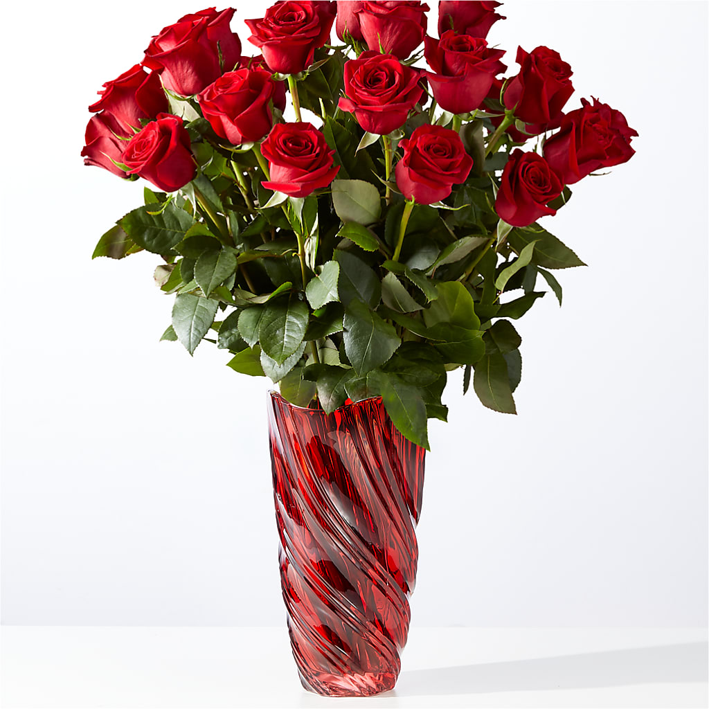 Classic Love Red Rose Bouquet with Luxe Swirl Vase – ELIZABETH'S BLUE GARDEN LLC, Raritan NJ