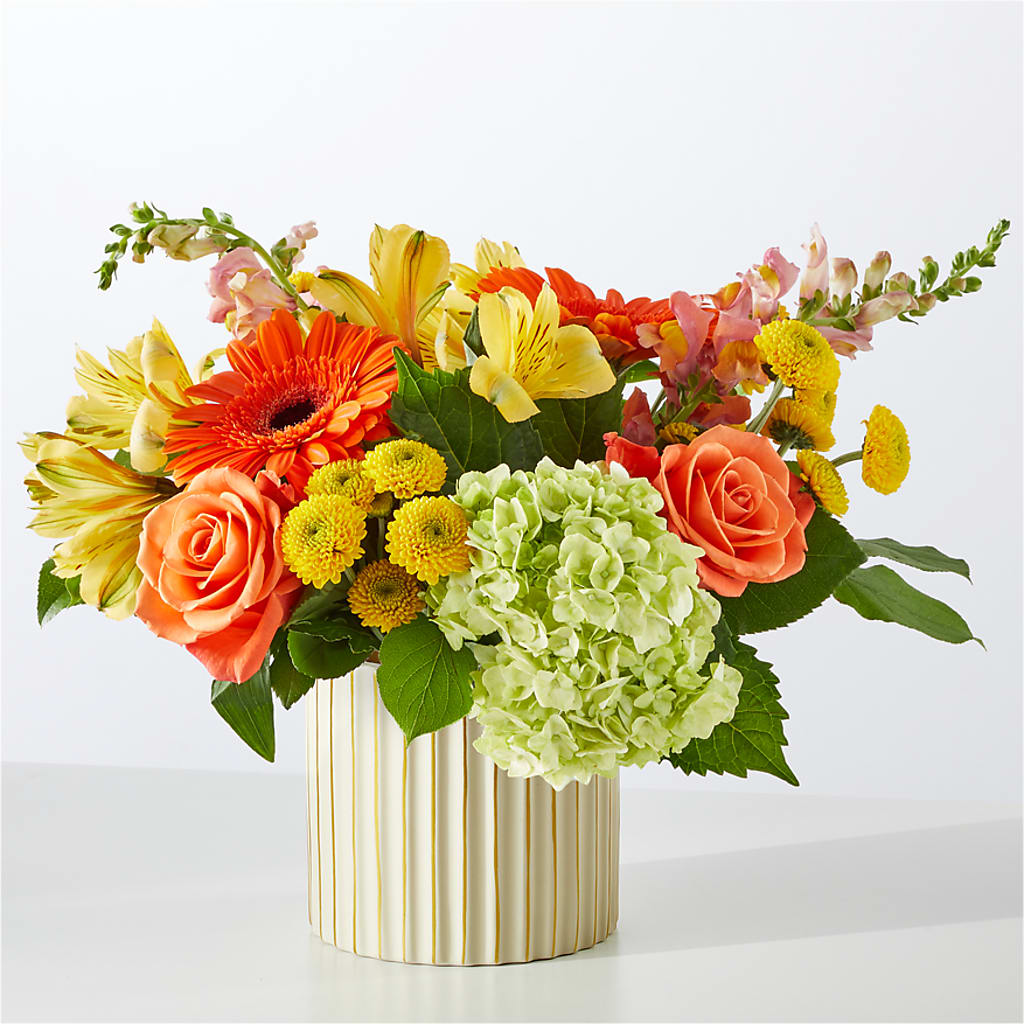 Autumn Sunshine Bouquet with Ivory Vase – ELIZABETH'S BLUE GARDEN LLC, Raritan NJ