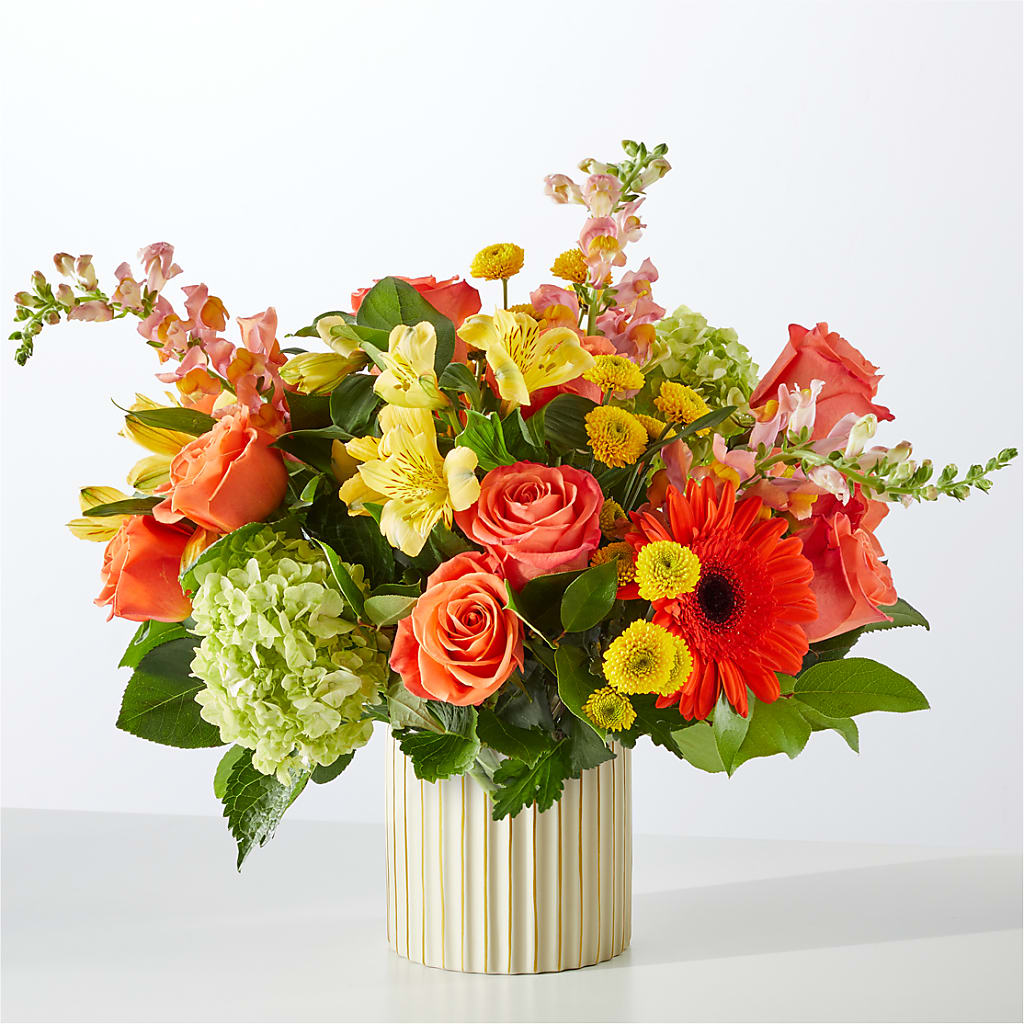 Autumn Sunshine Bouquet with Ivory Vase – ELIZABETH'S BLUE GARDEN LLC, Raritan NJ