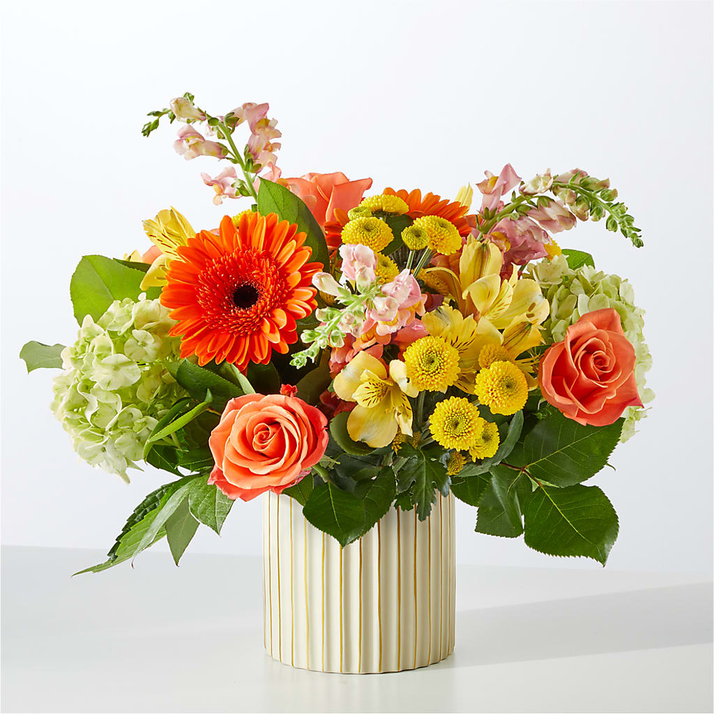 Autumn Sunshine Bouquet with Ivory Vase – ELIZABETH'S BLUE GARDEN LLC, Raritan NJ