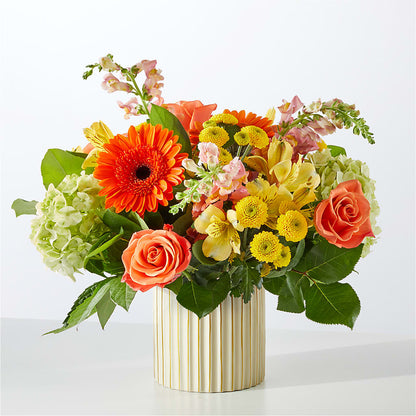 Autumn Sunshine Bouquet with Ivory Vase – ELIZABETH'S BLUE GARDEN LLC, Raritan NJ